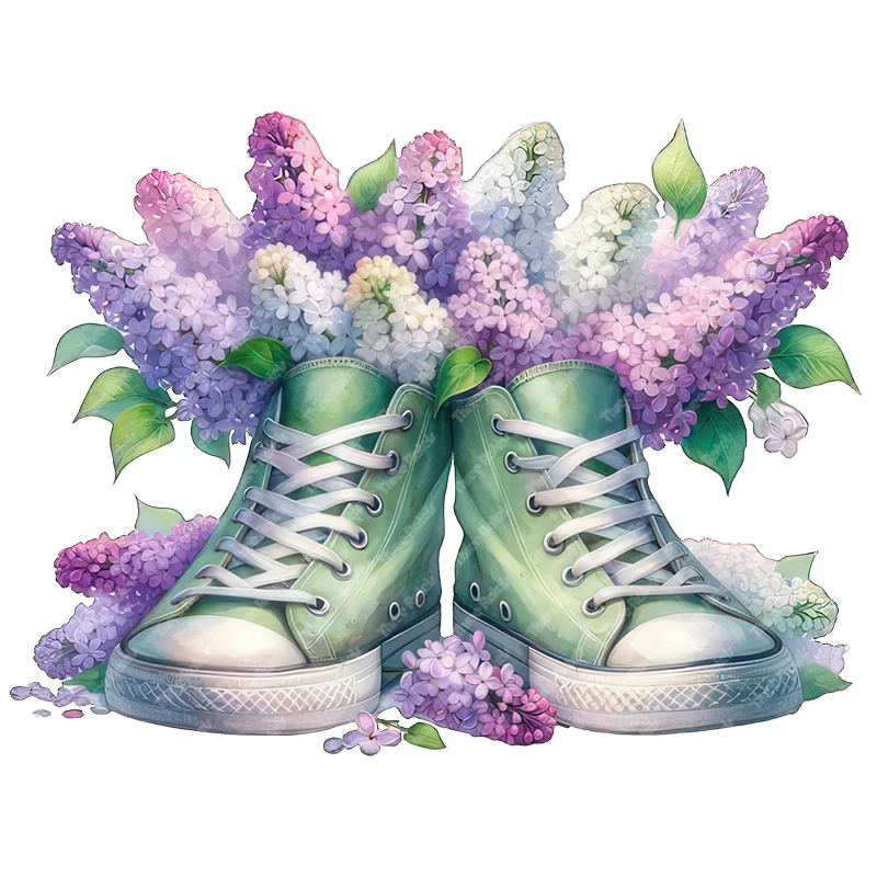 Three Ratels Beautiful purple flower shoes Watercolor Art Stickers for Home Decoration Personalized Car Stickers