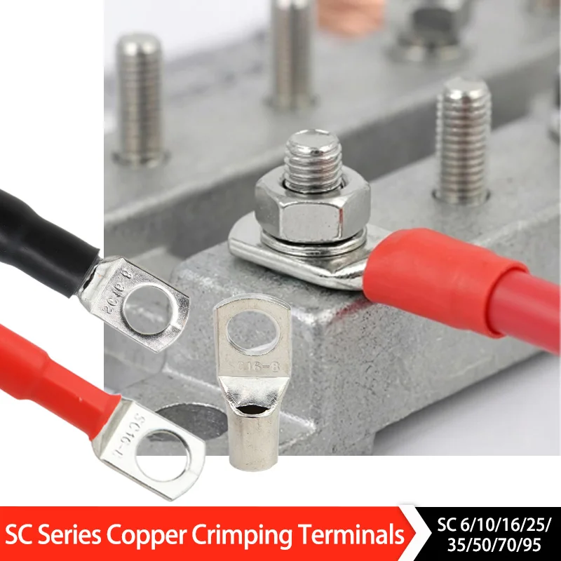 SC Series Copper Nose Terminals SC6/10/16/25/35/50/70/95 Battery Block Lugs Crimping Wire Connector Hole 6/8/10/12mm 5/10/50Pcs