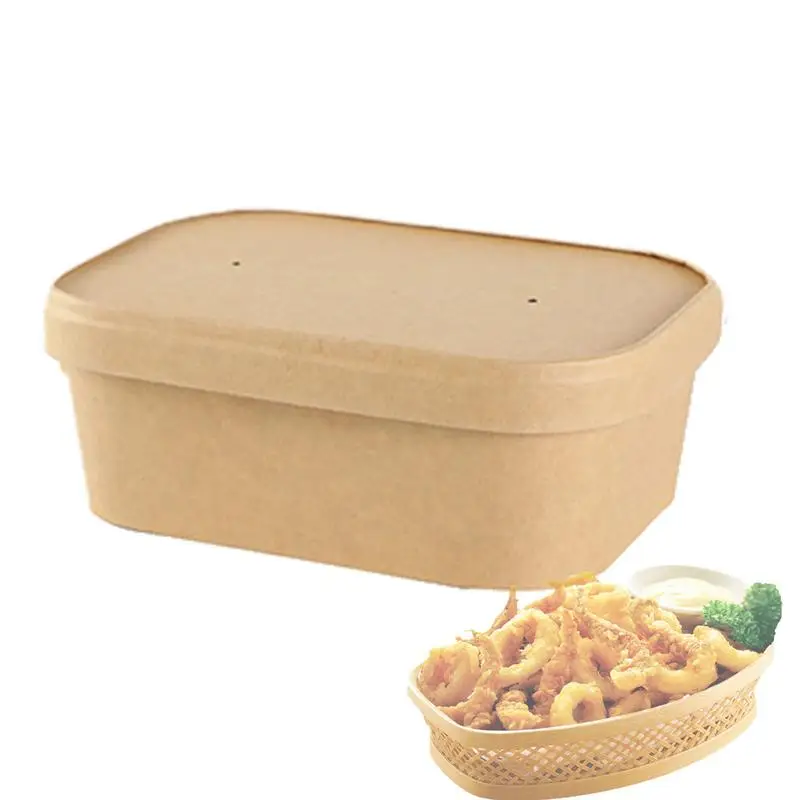 

Контейнеры на вынос с крышками, пищевые бумажные контейнеры, 50 шт., контейнеры на вынос с крышками, коробки из крафт-бумаги, коробки для выноса