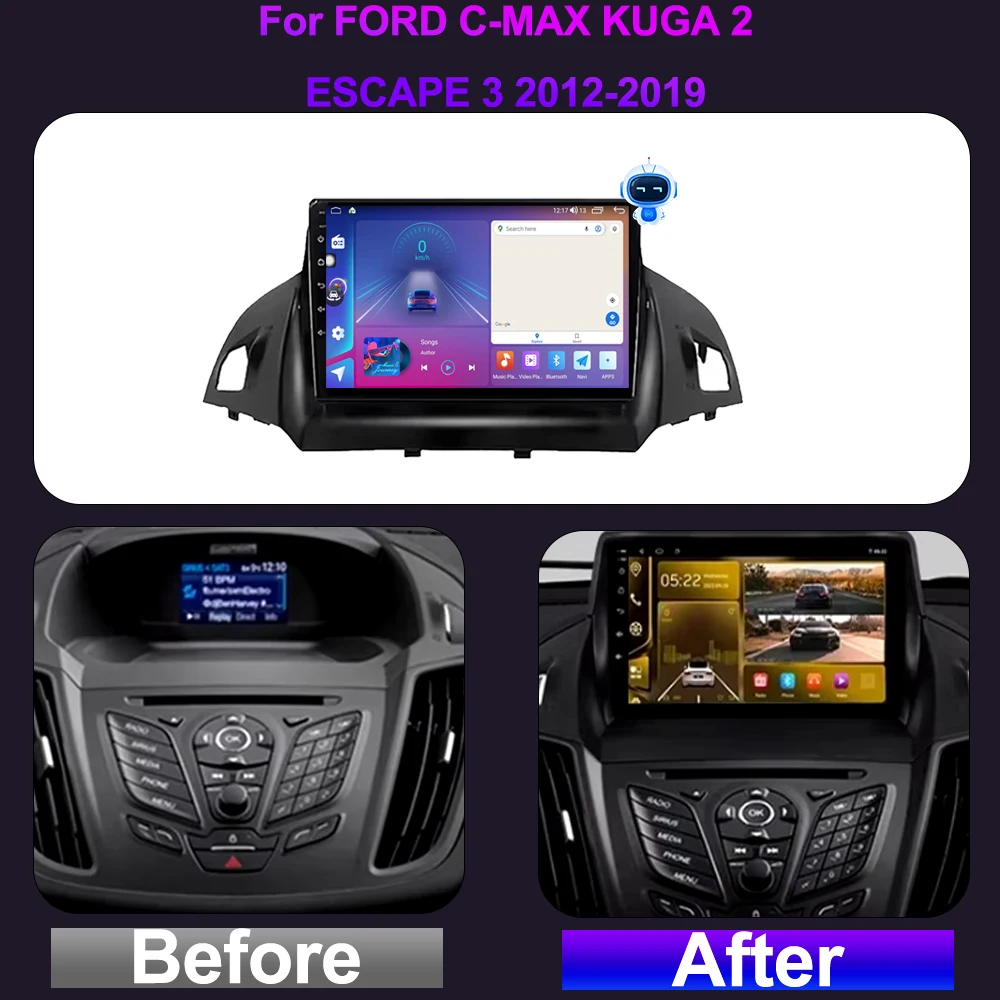 Car Radio For Ford C-MAX Kuga 2 Escape 3 2012 - 2019 Carplay GPS Navigation Android Auto Touch Screen Stereo Video No 2din DVD