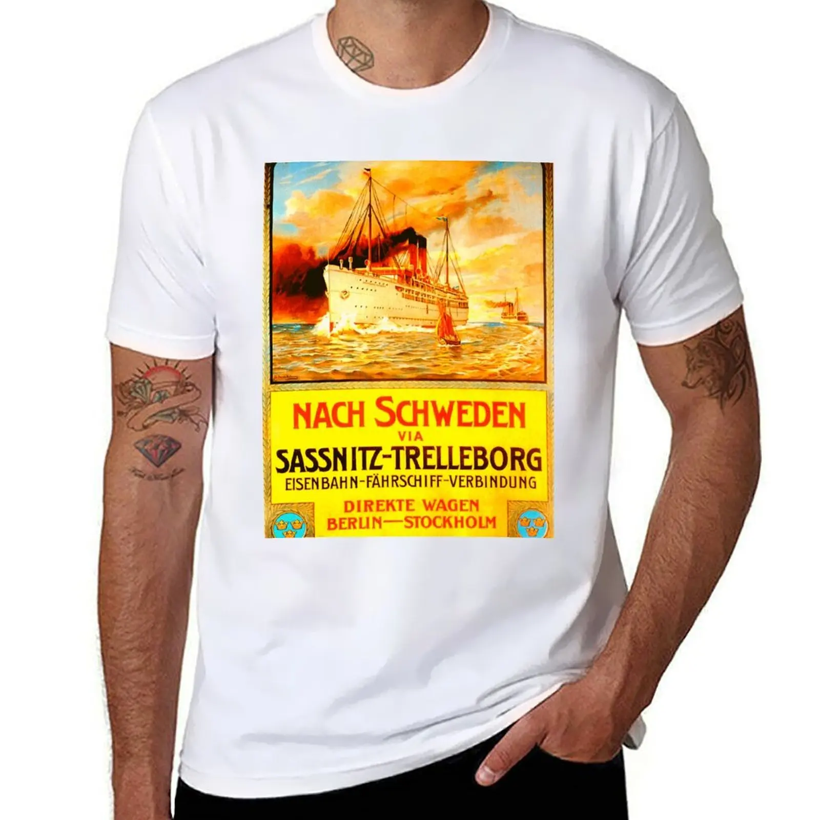 Sassnitz to Trelleborg - German Ferry (1909) - Classic Vintage Retro Travel Poster T-Shirt man tshirt T-Shirt