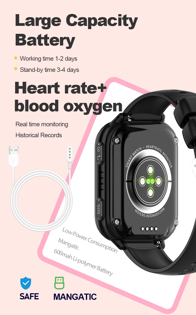 ساعة ذكية Getfitsoo 4G للأطفال GPS WIFI Location Tracker مكالمة فيديو SOS مراقبة معدل ضربات القلب واتساب ساعة هاتف للأطفال