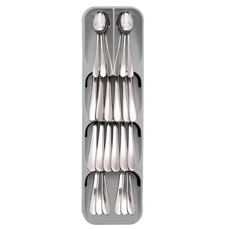 Compact Silverware Organizer Tray Kitchen Drawer Utensil Holder Cutlery Storage Space-Saving Durable Plastic Flatware Divider