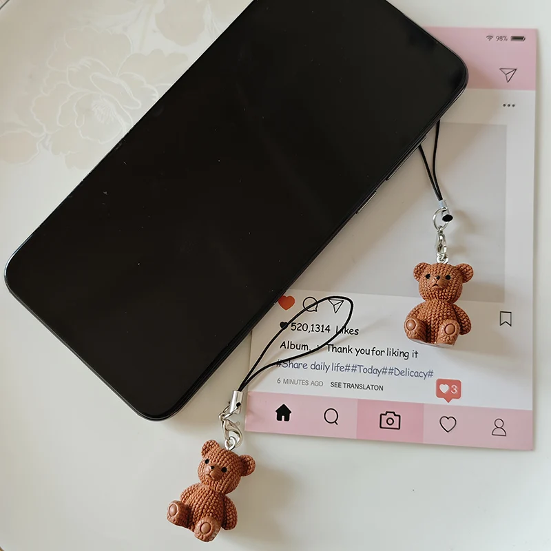 Tali Gantungan Ponsel Beruang Coklat Lucu untuk iPhone Samsung, Tali Anti-Hilang Universal, Perhiasan