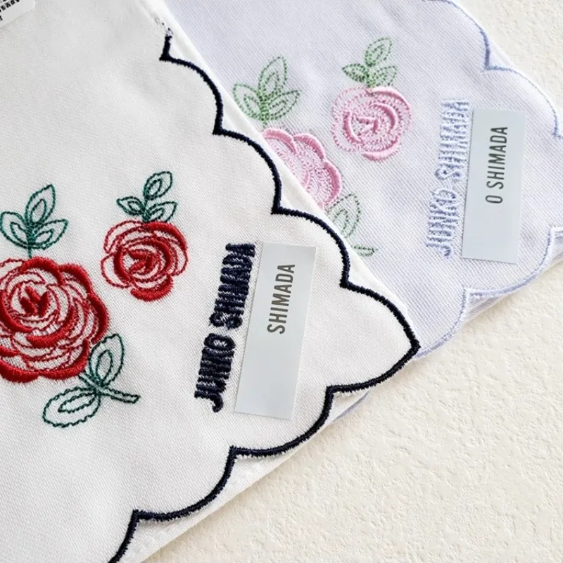レディース 日本製 ソフト刺繍ローズ ピュアコットン ハンカチ