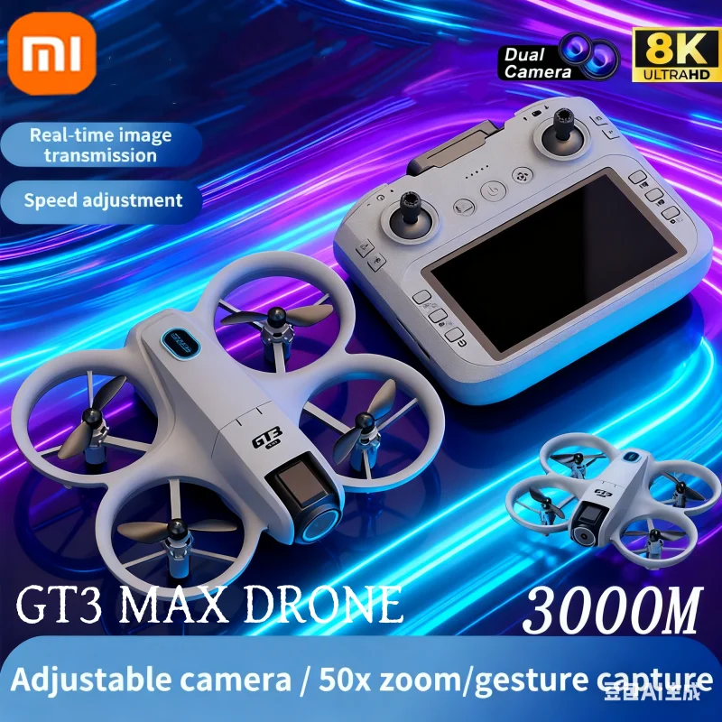 Xiaomi GT3 MAX 8K HD طائرة صغيرة قابلة للطي بدون طيار LED محرك كاميرا مزدوجة عقبة ذكية لتحديد المواقع تجنب العوائق لعبة كوادكوبتر RC