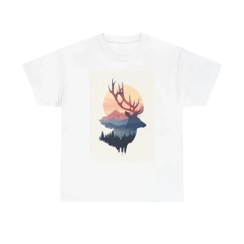 Camiseta retro Deer Sunset para actividades al aire libre, caza, algodón resistente