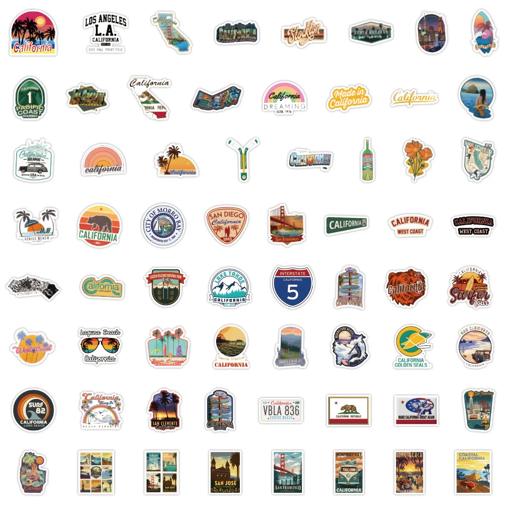 

60PCS California Landscape Graffiti Sticker Cartoon Creative DIY Scooter Phone Case Water Cup Laptop Decal Kids Toys