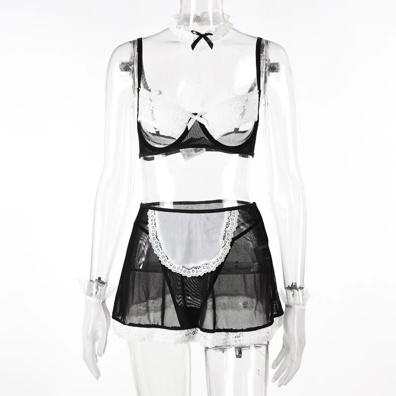 Uniforme erótico Sexy para mujer, traje de sirvienta, disfraz más sexy, falda sin entrepierna de encaje, muñeca para mujer, uniforme sexual con perspectiva de sirvientas