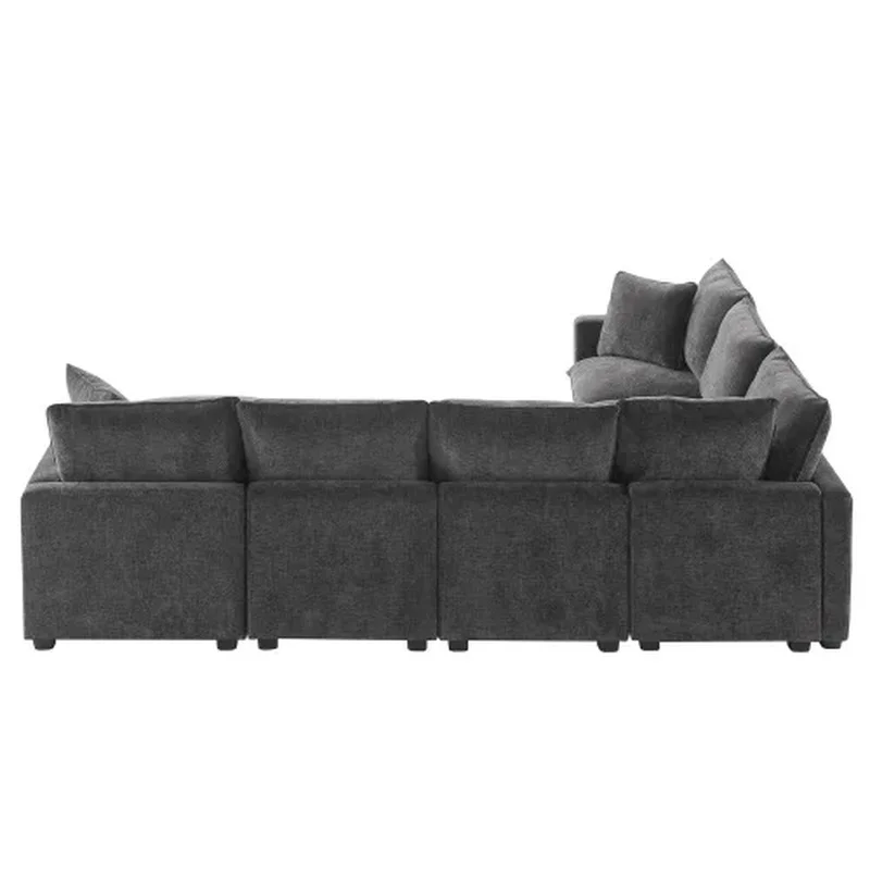 U-Shaped Modular Sofa, 7-Seater Chenille Sectional Couch Set, Freely Combinable Furniture for Living Room, Apartment, Office