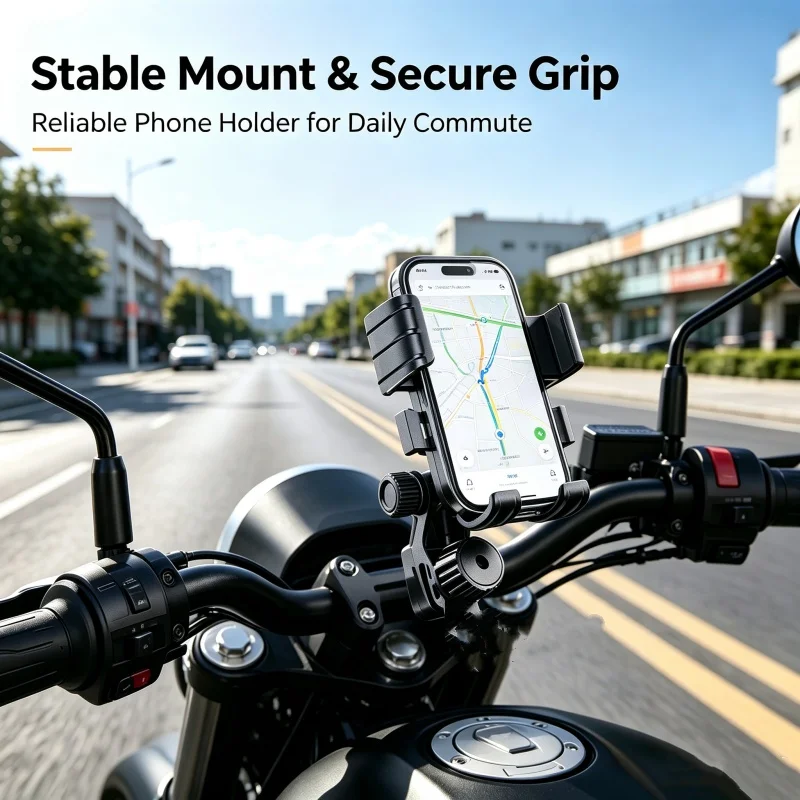 Motocykle Rowerki Uchwyt na telefon 360 °   Obrotowy uchwyt nawigacyjny do telefonu, odporny na wstrząsy, do jazdy motocyklem, kompatybilny z iPhone i Samsung. — zdjęcie produktu 2