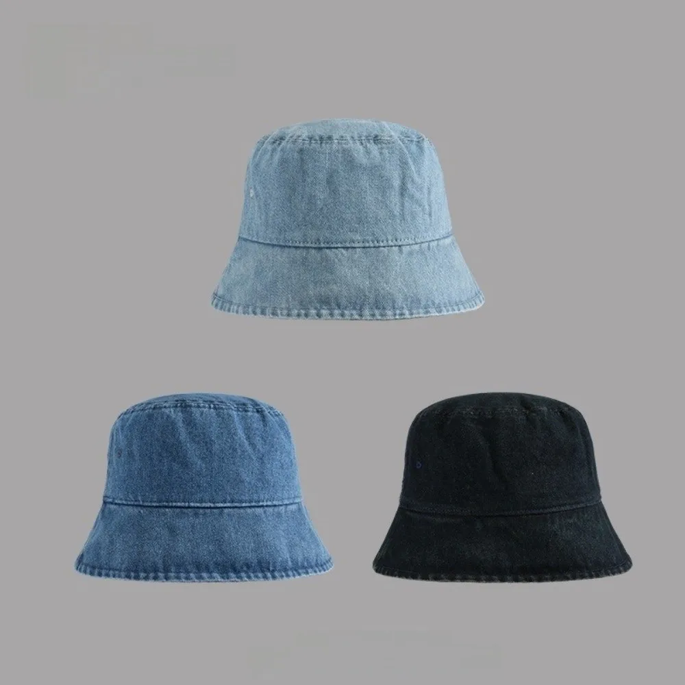 

New Solid Color Sun Hat Breathable Washed Denim Bucket Hat Minimalist Baseball Caps Outdoor