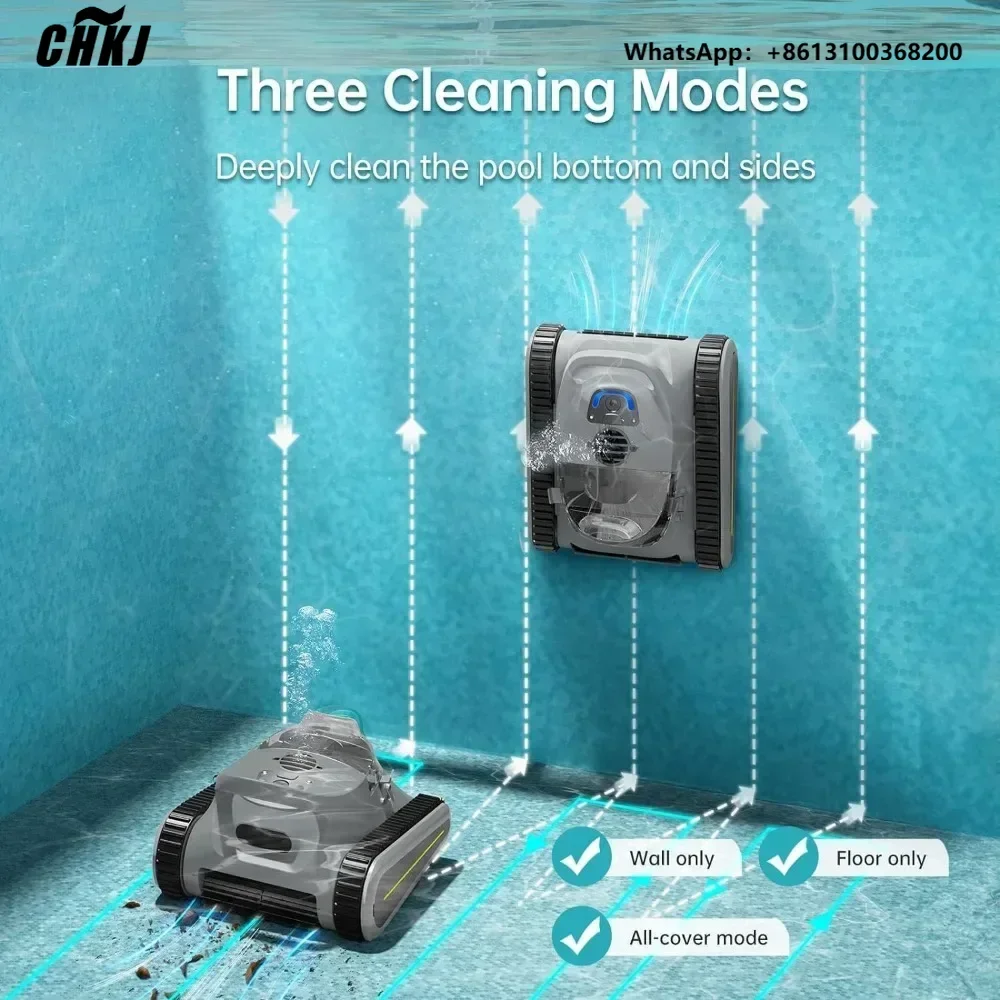 -Cordless Robotic Pool Cleaner: Automatic Pool Vacuum Robot Lasts 150 Mins Powerful Suction LED Indicator Self-Parking
