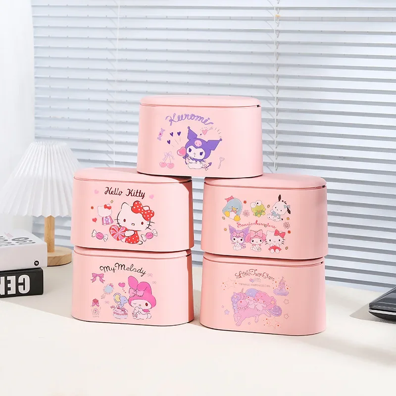 

Sanrio Kawaii Hello Kitty Desktop Trash Cans My Melody Kuromi Anime Cartoon Cute Bedroom Press-type Covered Garbage Storage Box