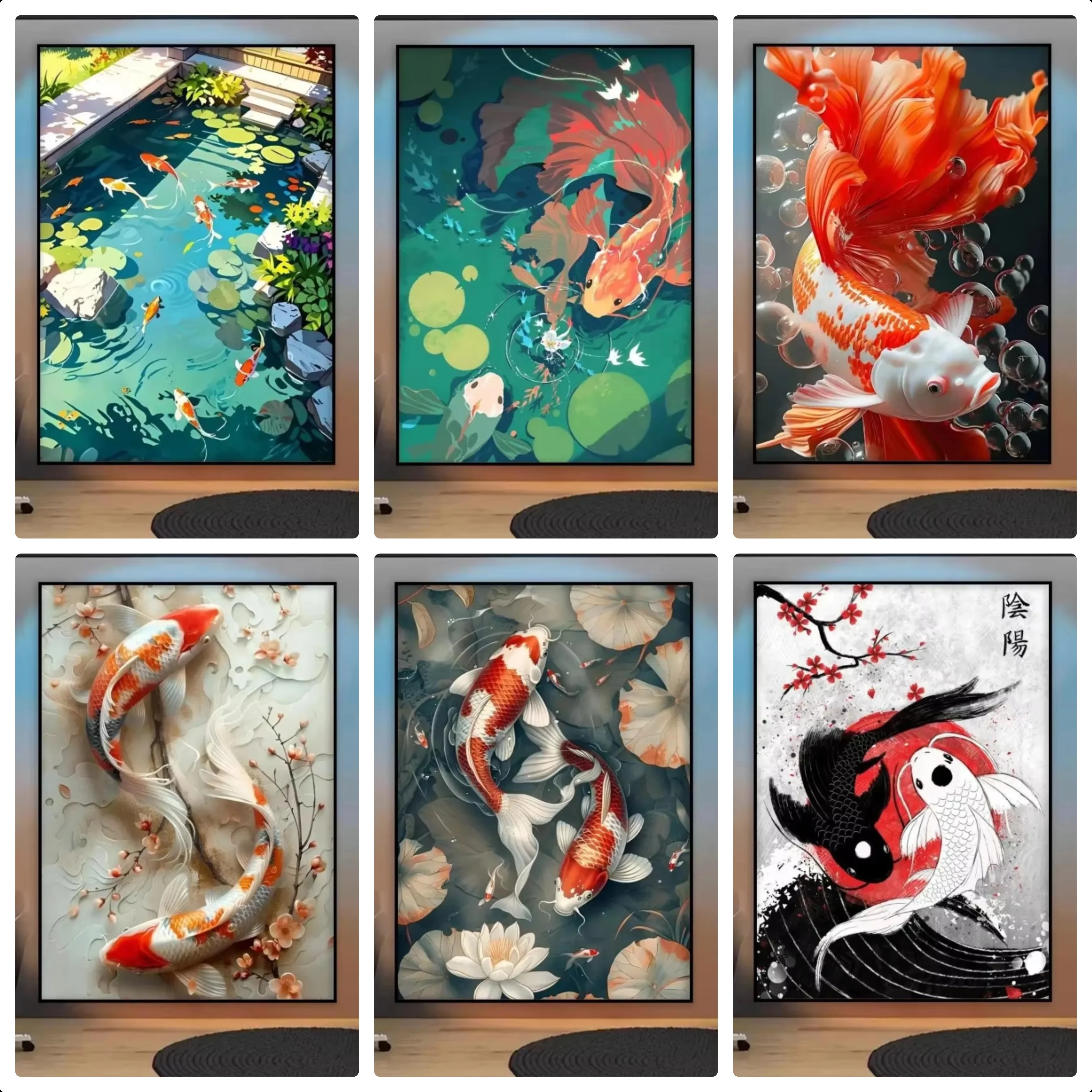 Oil Painting By Number Kit Koi Fish That Brings Good Luck Canvas Wall Art for Adults DIY Home Decor Gift Frameless