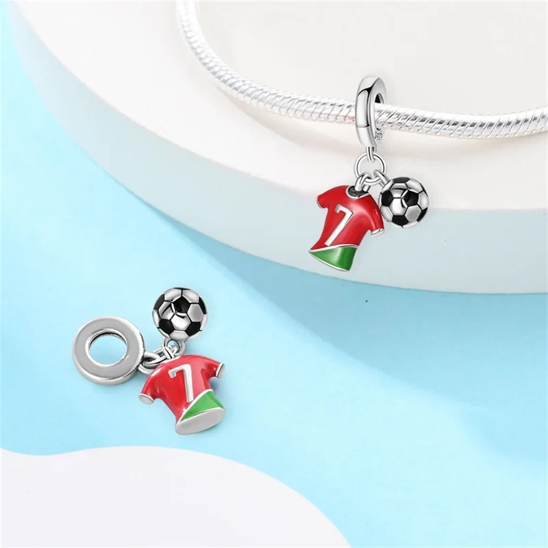 New 925 Silver Soccer Ball Uniform Champion Cup Flags Charms Bead Fit Pandora 925 Original Bracelets Fine DIY Souvenir Jewelry