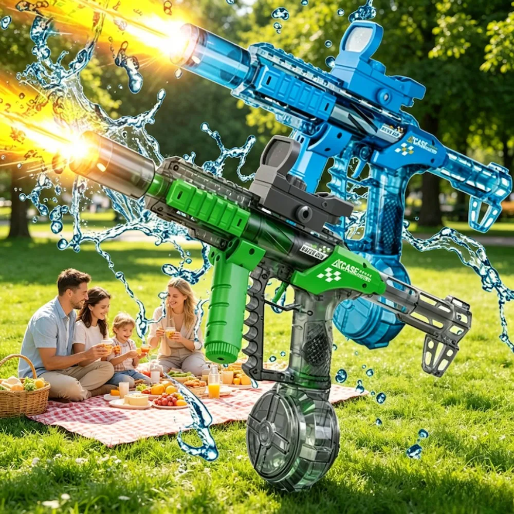 Electric Pulse Water Gun Simulated Flame Sensor Light Fully Automatic Fights Toy Water Pistol Summer Outdoor Beach Games Toys
