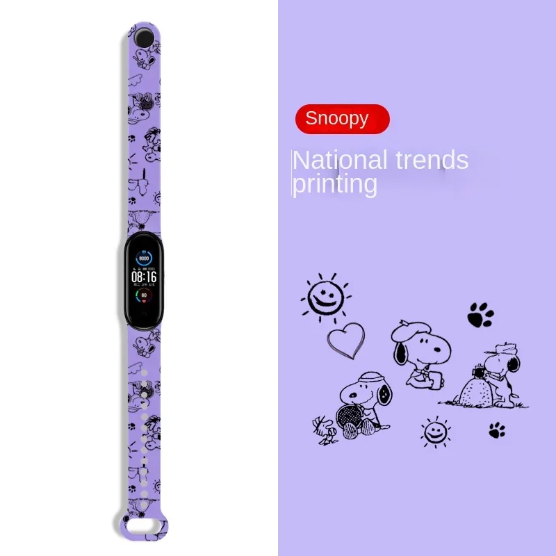 سنوبي حزام ل شاومي Mi الفرقة 3/4/5/6/7 الكرتون سيليكون سوار استبدال حزام طباعة ساعة ساعة استبدال معصمه