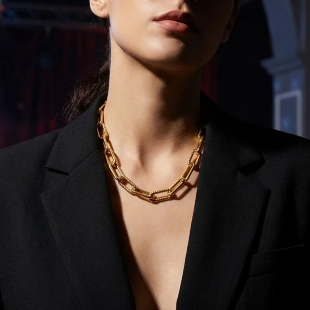 

Minimalist Luxury Spliced Thick Chain Necklace INS Style Retro Fashion Clavicle Necklace Daily Party Jewelry Gift for Ladies