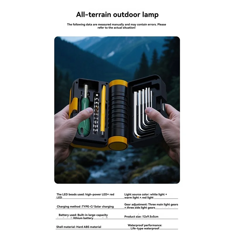 A38Q-Solar Power LED Flashlights Multifunctional Portable Light Rechargeable Camping Work Light Built In Hardware Tool Box