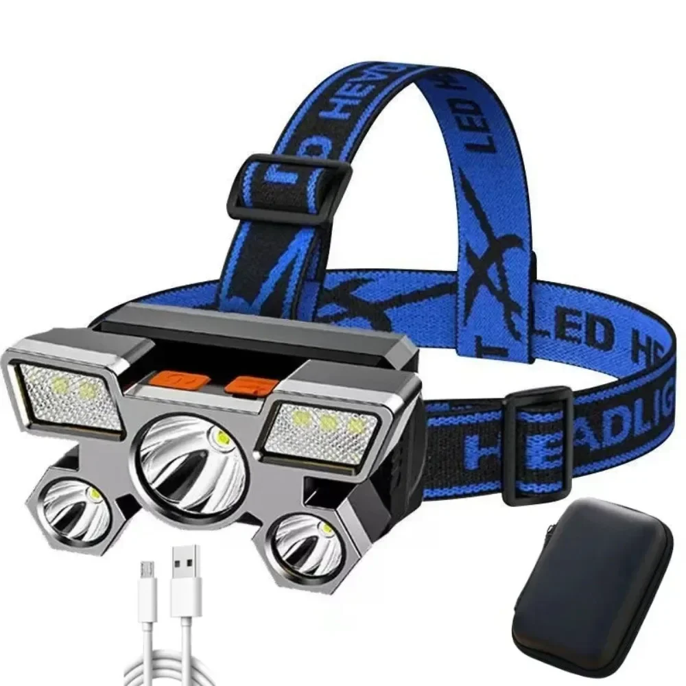 مصباح أمامي فائق السطوع 5 LED قابل لإعادة الشحن ومقاوم للماء للتخييم في الهواء الطلق والجري ومصابيح أمامية قوية للإضاءة