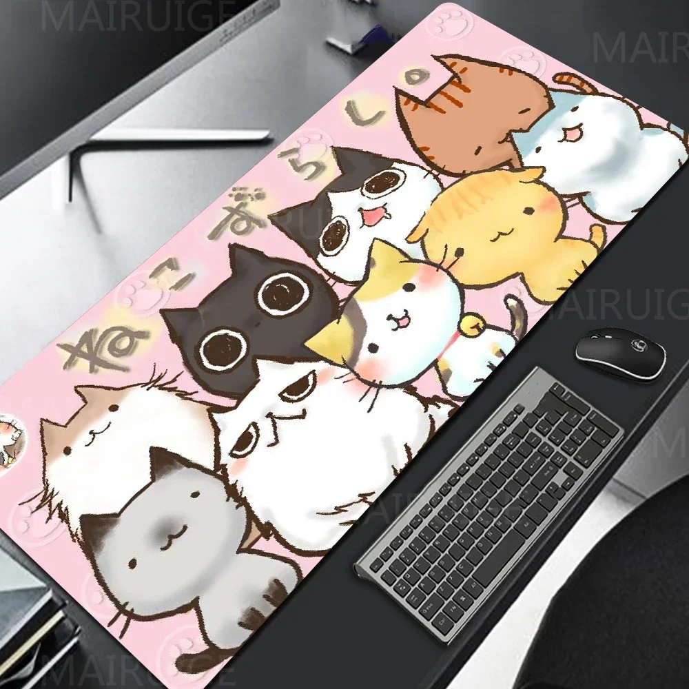 Cute Cats Mouse Pad Kitty Rubber Lockedged MousePad Large XXL Desk Mat Kawaii 900X400 Gaming Rug Office Carpet Keyboard Palymats