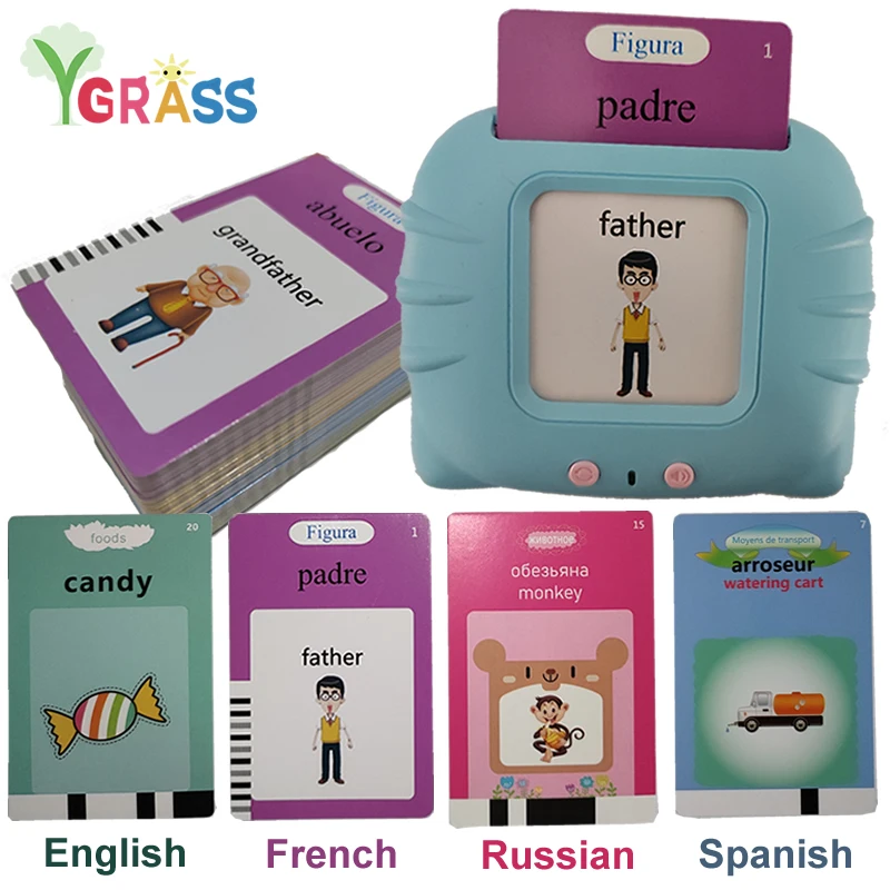 Juguetes educativos de aprendizaje del lenguaje y la alfabetización, tarjetas didácticas parlantes, juegos para niños, libro de audio, regalo, alfabeto ruso, español, francés