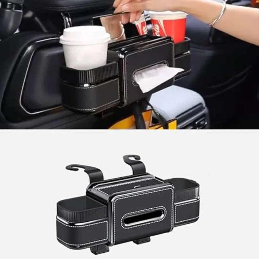 

Multifunctional Car Seat Back Organizer Box with Drink Cup Holder Makeup Mirror Tissue Boxand Hooks for Car Seat Back New Upgra