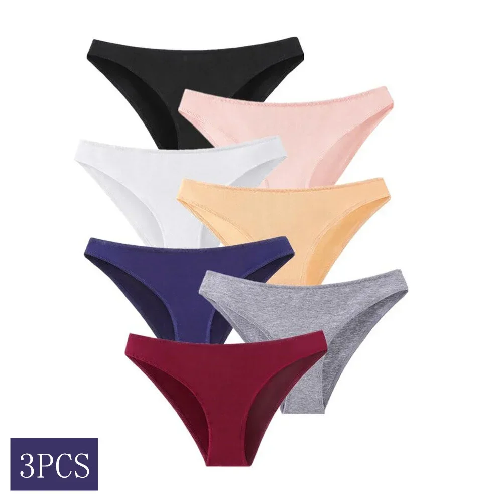 3Pcs Plus Size Cotton Panties Women Low Waist Half Pack Hip Briefs Comfortable Skin Friendly Girls Bikini Underwear