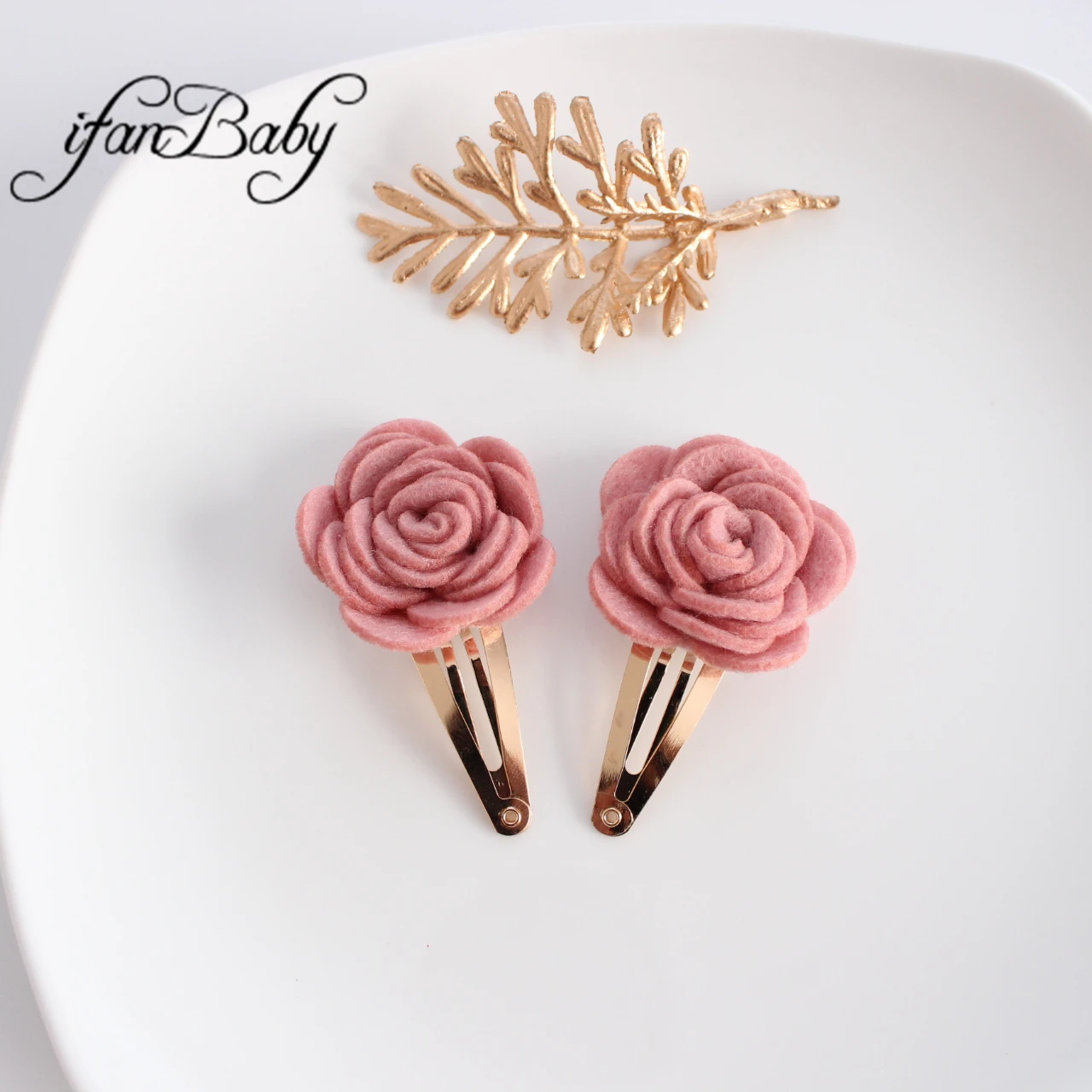 Fashion Kids Girl BB Hair Clips Felt Flowers Hair Pin Floral Headwear Accessories 2PCS