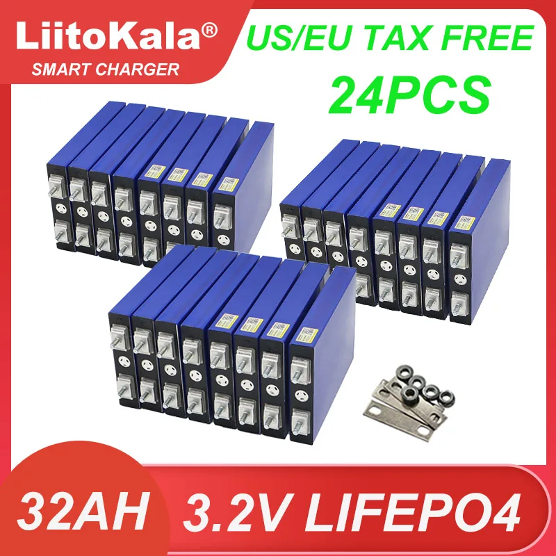 24x LiitoKala 3.2V 32AH 5C Battery LiFePo4 Lithium for diy 12V E-bike Scooter Wheel Chair RV Car Golf Carts Batteries Tax Free