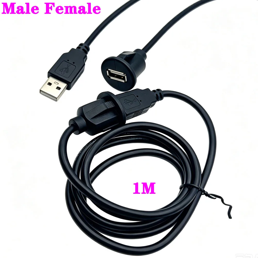 1M Socket Cable USB 2.0 Auto Car SUV Flush Mount Male to Female Extension Cord Dashboard Panel Audio Line for Motorcycle