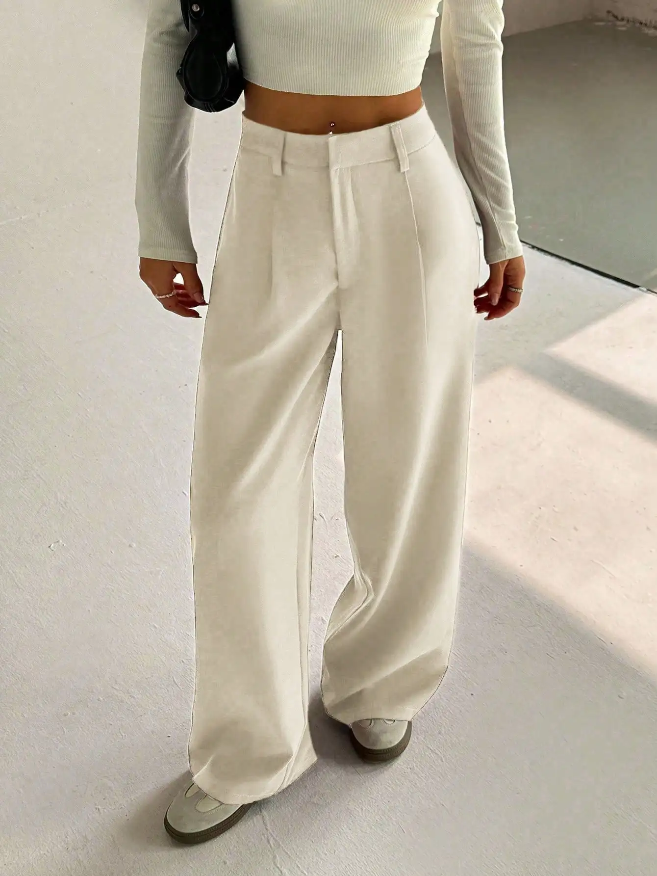 

Женские широкие брюки с высокой талией, элегантный утягивающий крой на осень, удобные брюки больших размеров