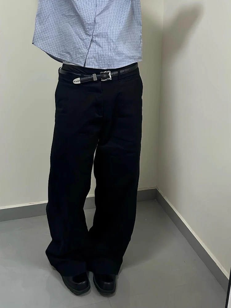 

Retro American Vibe Bla Basic Waed Jeans Men's Loose Wide Leg Floor-Length Lazy Long Trousers Straight Cut Casual Jeans