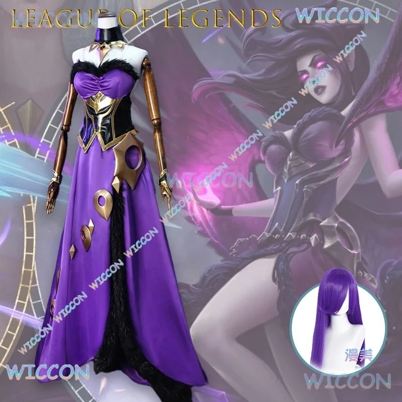 Frauen Gothic Kleid Halloween League Of Legends Morgana Fallen Angel Cosplay Kostüm Riot Spiel LOL Mobile Version Outfit