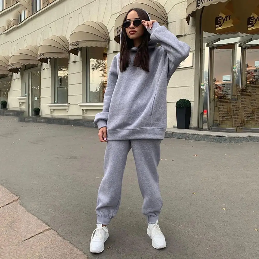 Oversized Solid Casual Pullovers Long Pant Set Warm Hoodie New Tracksuit Suit Fashion pant sets sets for women 2 pieces