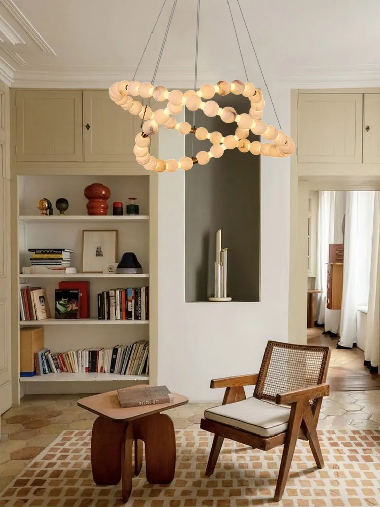 

2025 Trendy Marble Ring LED Chandelier Lighting Hanging Lamps Alabaster Lustre Suspension Luminaire Lampen For Living Room