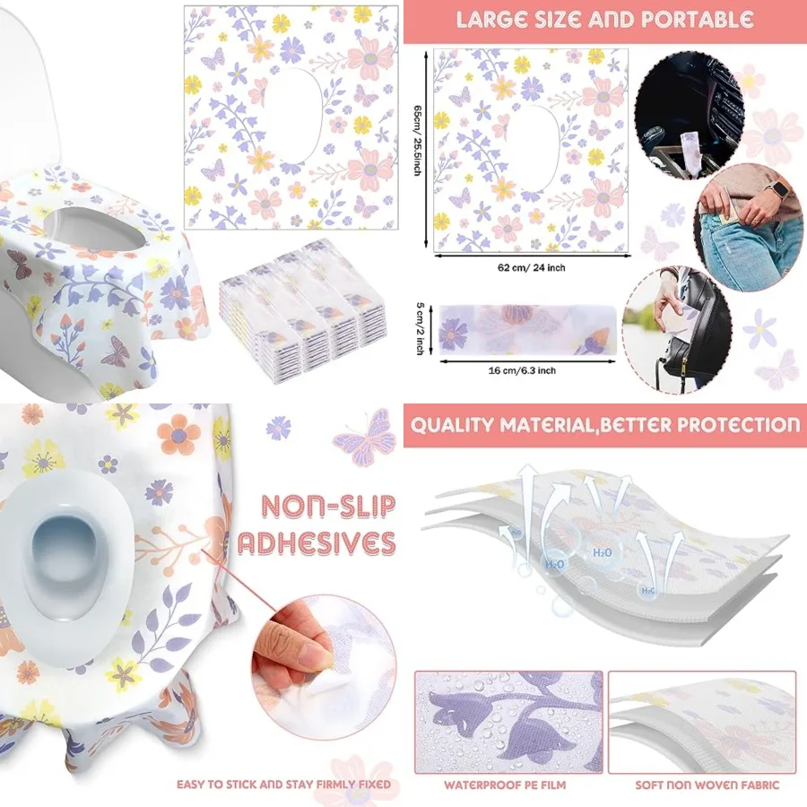 

Preboun 40 Pack Disposable Toilet Seat Covers for and Toddlers: Extra Large Waterproof Potty Training Liners Individually Wrapp