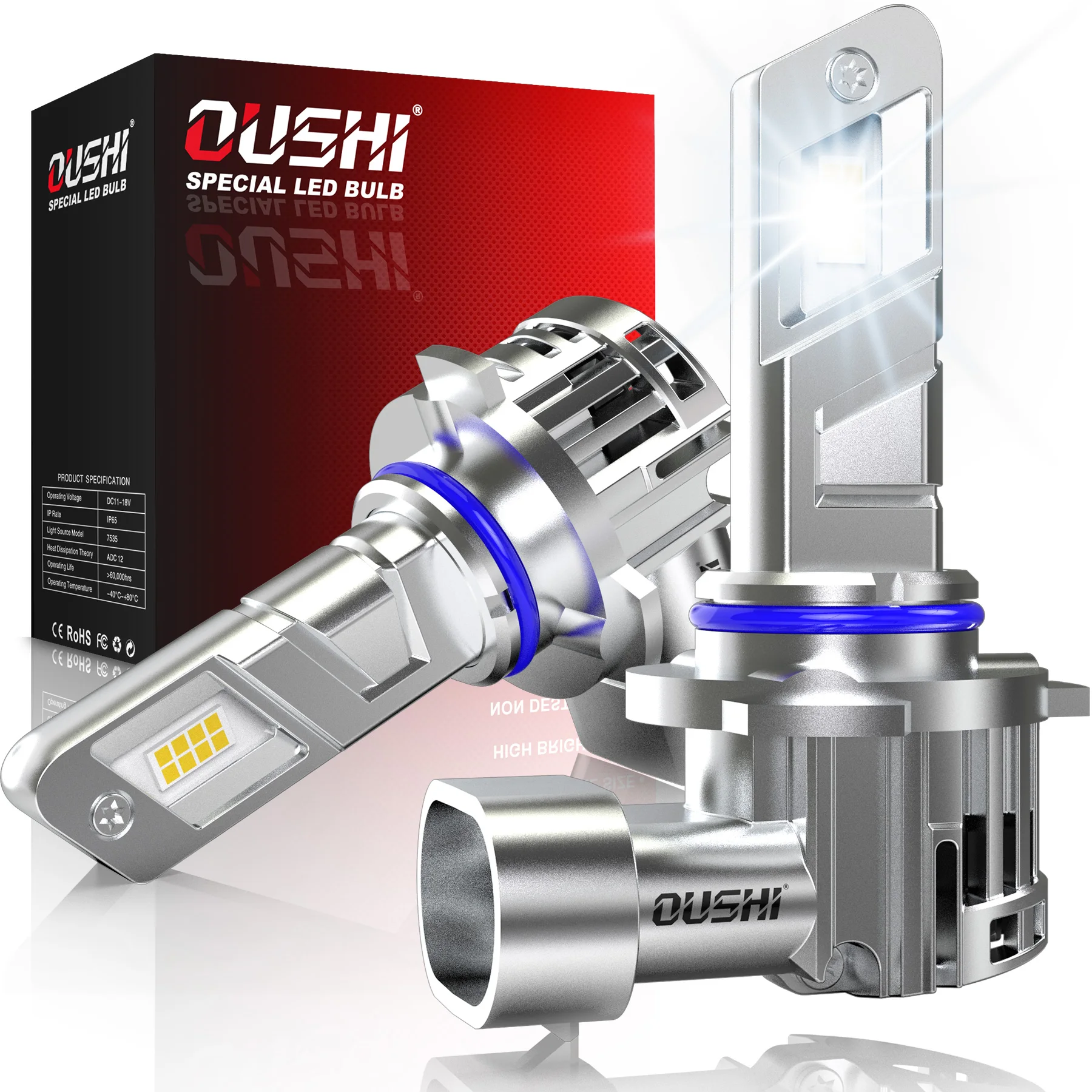 OUSHI HIR2 LED Headlight Bulbs, Upgraded 600% 6500K Xenon White 1:1 Mini Size HIR2 LED Bulbs, 20000LM Plug and Play 9012 Bulb