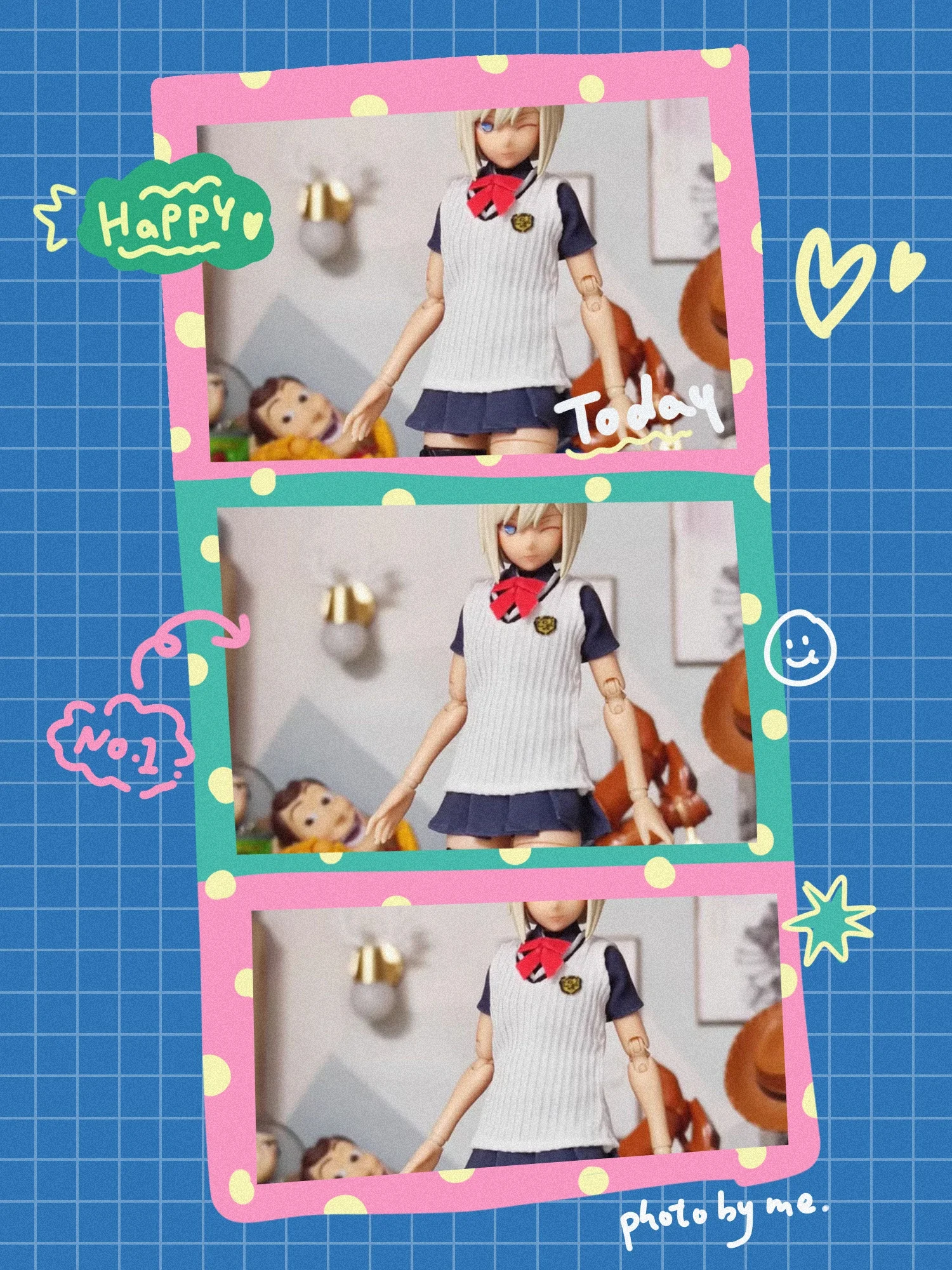 

【No Figure】1/12 Student Knitted Vest Sailor Uniform Short Sleeves Shirt Mini Pleated Skirt Set for 6" Action Figure SnailShell