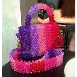 Square Beading Colorful Stripe Design Exclusive Women's Beaded Bag Handmade Top-Handl Clutch Party Evening Handbag Special