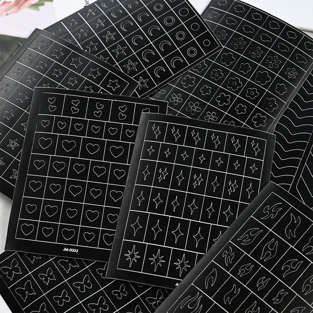 1pc Punta Francese Unghie Artistiche Adesivi a Forma di V Crescent Moon Stencil Autoadesivi Punta Del Chiodo Guide per Bordo Ausiliario Nero Strumento FAI DA TE