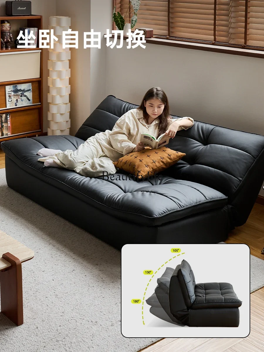 LJYLazy Sofa Bed Living Room Folding Dual-use Genuine Leather Sofa Simple Reclining Tatami