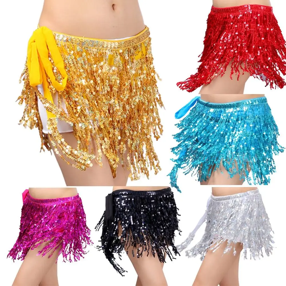 

Fashion Sequins Belly Dance Skirt High Waist Sexy Hip Scarf Tassels Waist Chain Street Wear