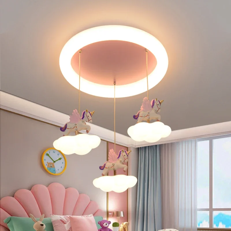 Children\'s room chandelier bedroom light nordic creative cartoon unicorn simple girl princess room boy girl lighting