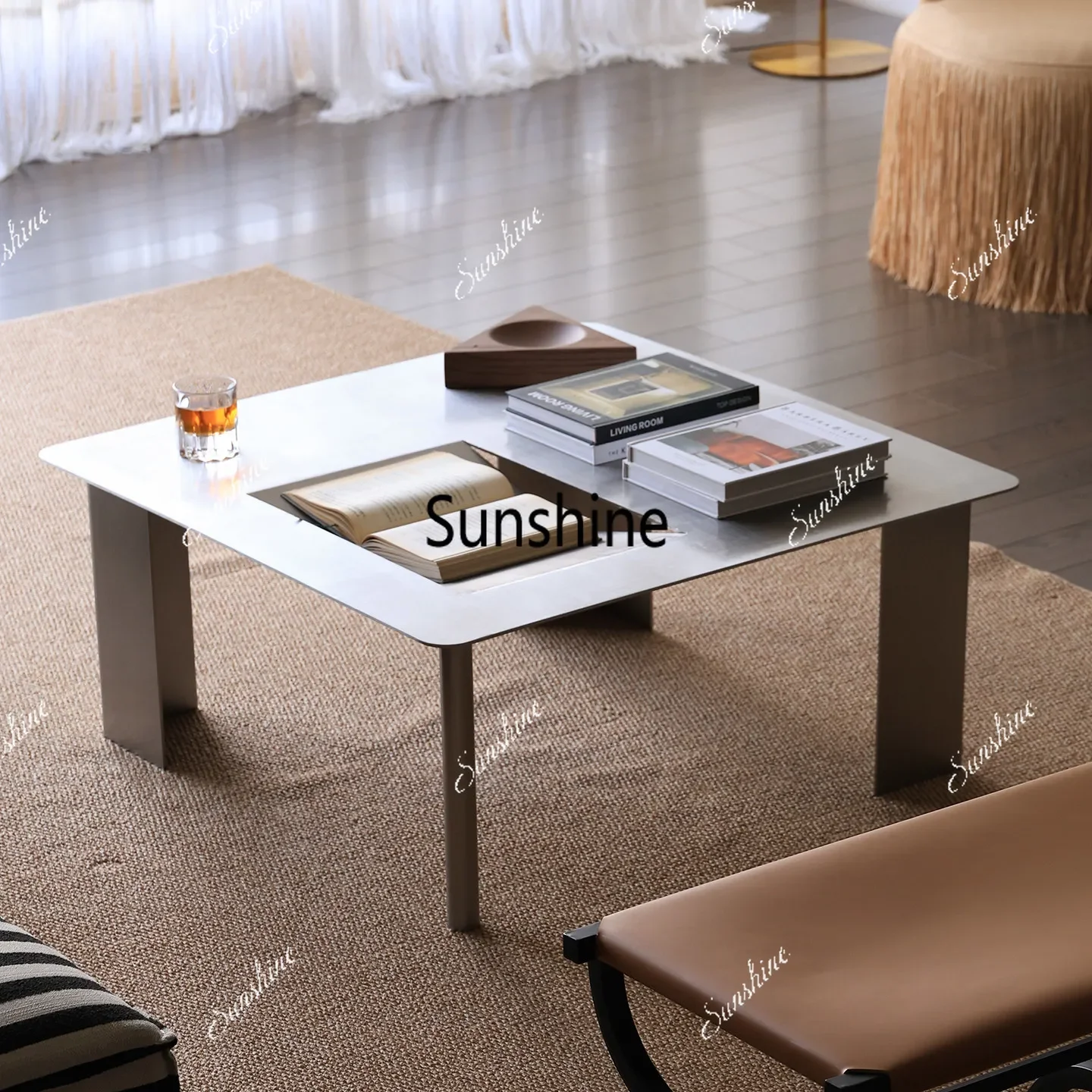 Medieval living room metal square side table stainless steel hollow coffee tableT*