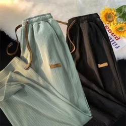 Eenvoud Trend Zomer Casual Broek Heren Elastische Taille Trekkoord Zak Sneldrogende Dunne Ijzen Zijde Wijde Pijpen Rechte Broek