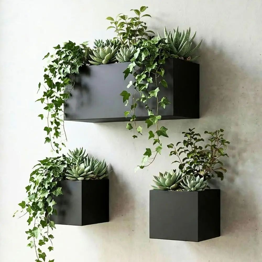 

Настенные кашпо LaLaGreen (3 шт.) прямоугольные, подвесные, для комнатных растений, из черной углеродистой стали