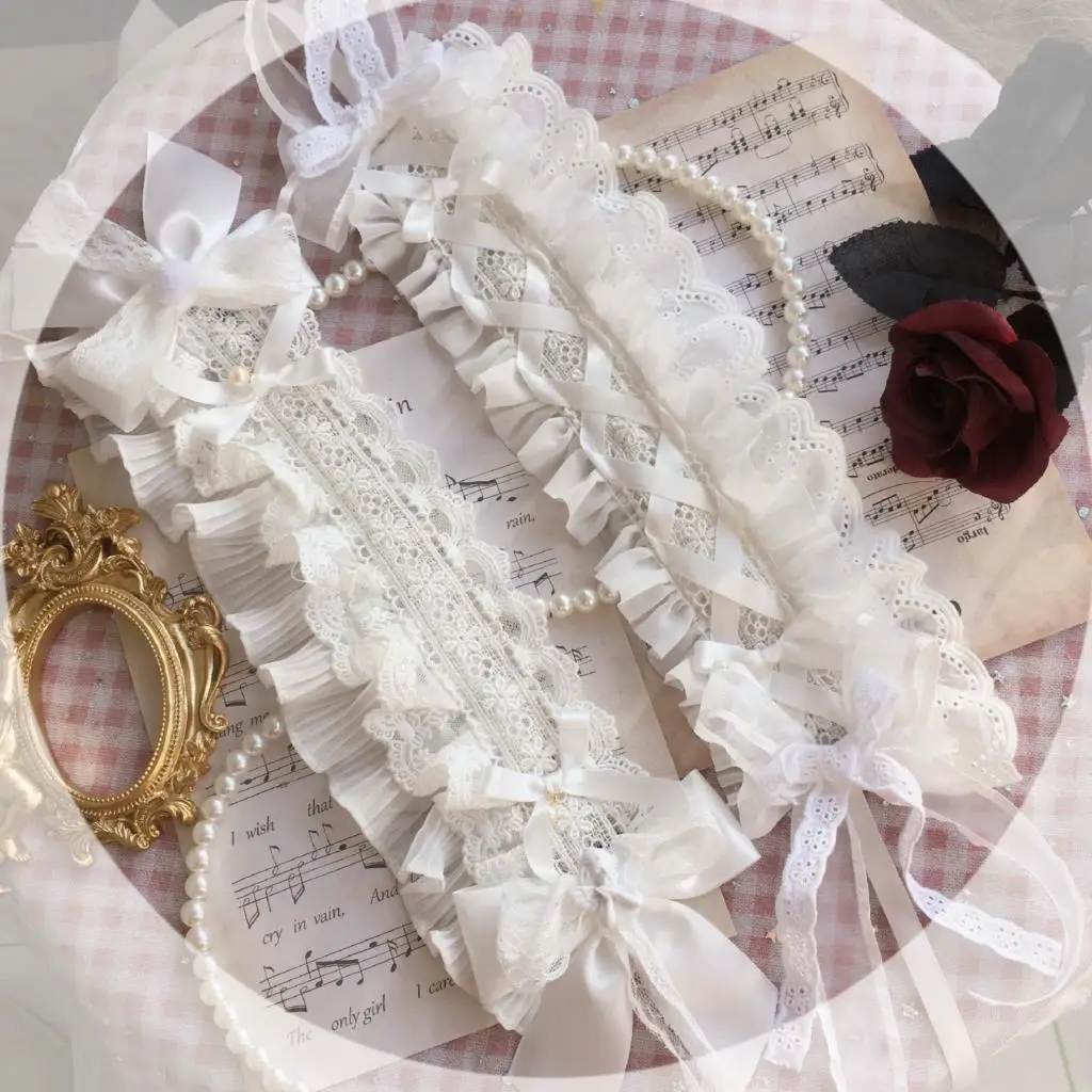 Bande pour cheveux Lolita, fait maison, style Lolita, restauration des anciennes manières de cheveux blancs purs, dentelle, joli nœud papillon, accessoires pour cheveux