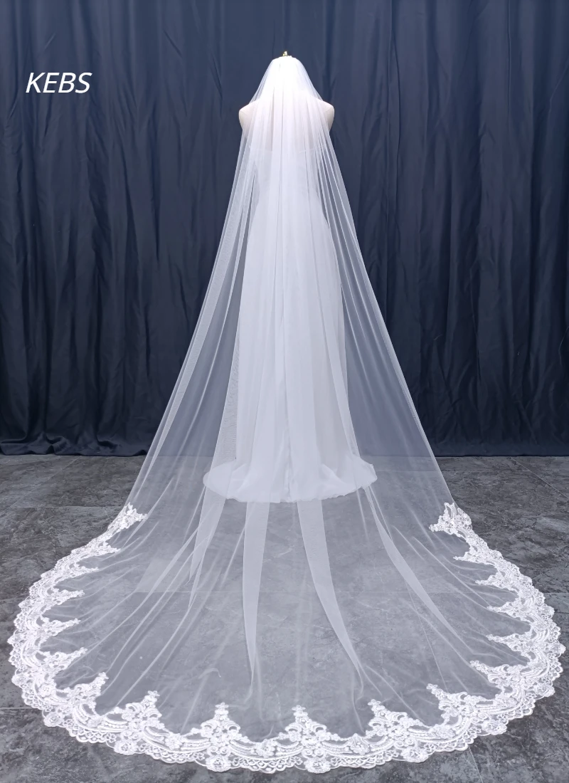 Cathedral Wedding Veil Long Lace Trim Bridal Veil with Comb Wedding Accessories Bridal Wedding Veil